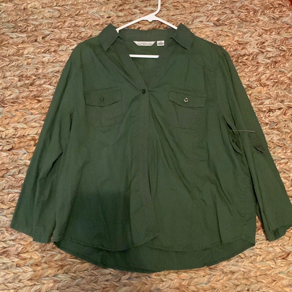 Green button up shirt